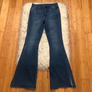 Articles of Society High Rise Flare Leg Side Slits Wash Blue Denim Jeans size 7